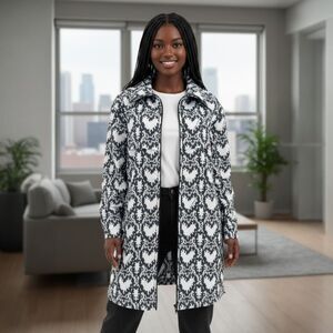 Love Moschino Coat Python Geometric Hearts Print Black White IT42 US6